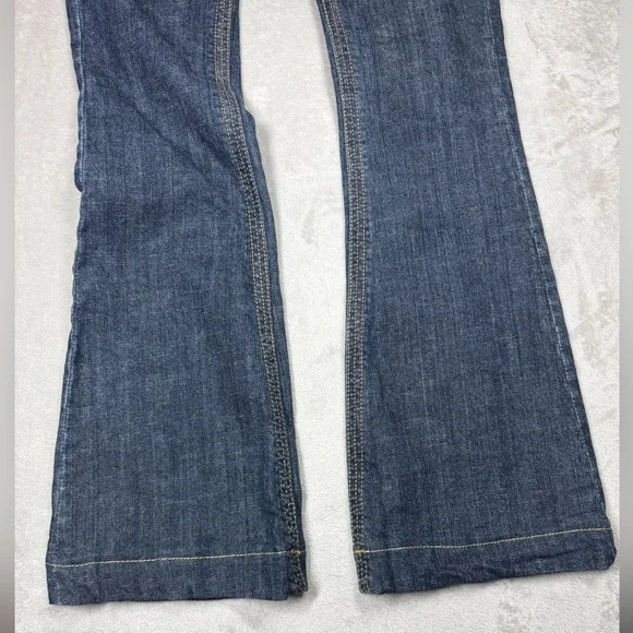Vintage Y2K Free People Low Rise Zip Fly Flare Dark Blue Wash Blue Jeans Size 25 - Picture 4 of 15